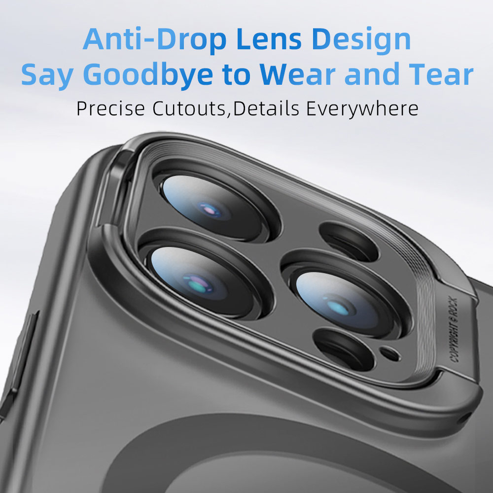 Picture of Apple iPhone 15 Pro Max 6.7 Case | Rock Guard Foldable Lens Bracket Kickstand Magnetic Drop Protection Case for iPhone 15 Pro Max 6.7 (Blue)