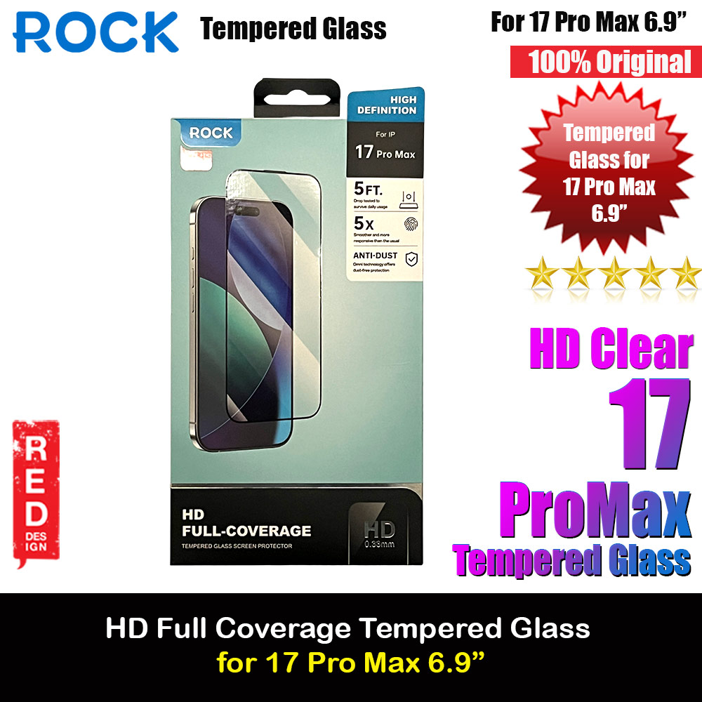 Picture of Rock Clear HD Full Coverage Tempered Glass for iPhone 17 Pro Max 6.9 (Clear) Apple iPhone 17 Pro Max 6.9- Apple iPhone 17 Pro Max 6.9 Cases, Apple iPhone 17 Pro Max 6.9 Covers, iPad Cases and a wide selection of Apple iPhone 17 Pro Max 6.9 Accessories in Malaysia, Sabah, Sarawak and Singapore 