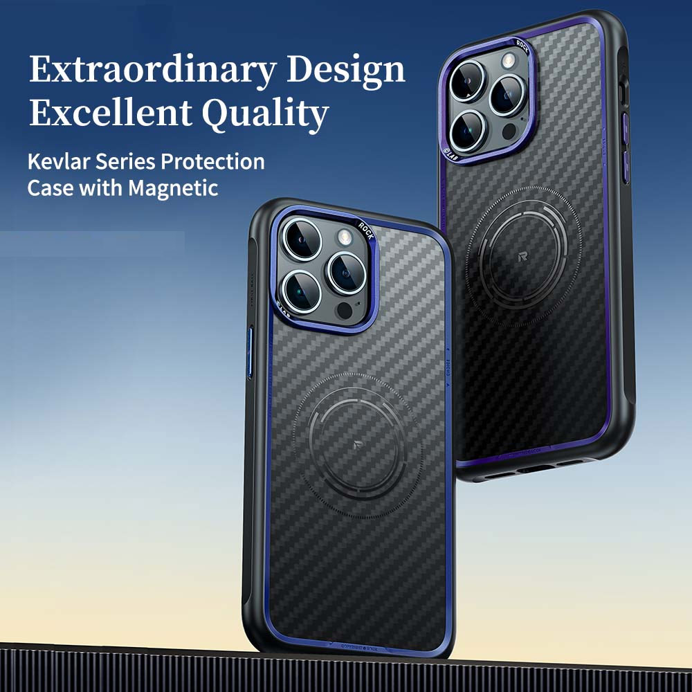 Picture of Apple iPhone 15 Pro 6.1 Case | Rock Kevlar Series Drop Protection Magsafe Compatible Case for iPhone 15 Pro 6.1 (Aramid Fiber Purple)