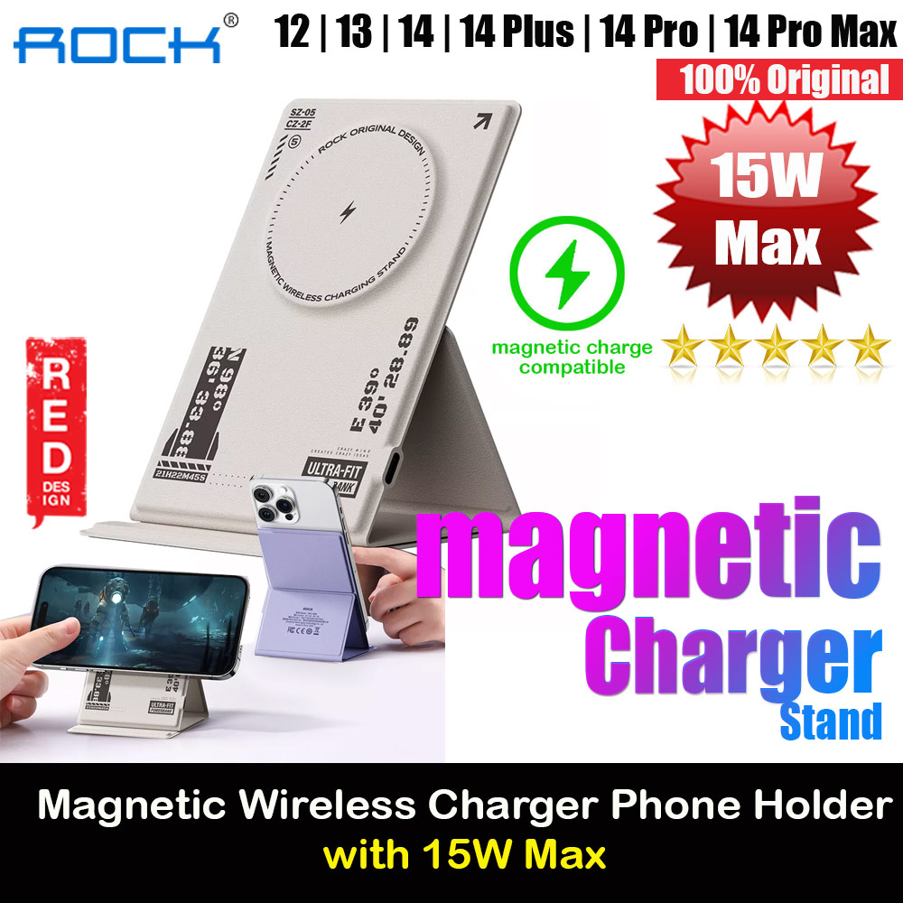 Picture of ROCK W50 PU Leather Phone Holder Stand with Magnetic Wireless Charging Fast Wireless Charger 15W Max for IPhone 14 Pro Max 13 Pro Max 12 Pro Max (White) Red Design- Red Design Cases, Red Design Covers, iPad Cases and a wide selection of Red Design Accessories in Malaysia, Sabah, Sarawak and Singapore 