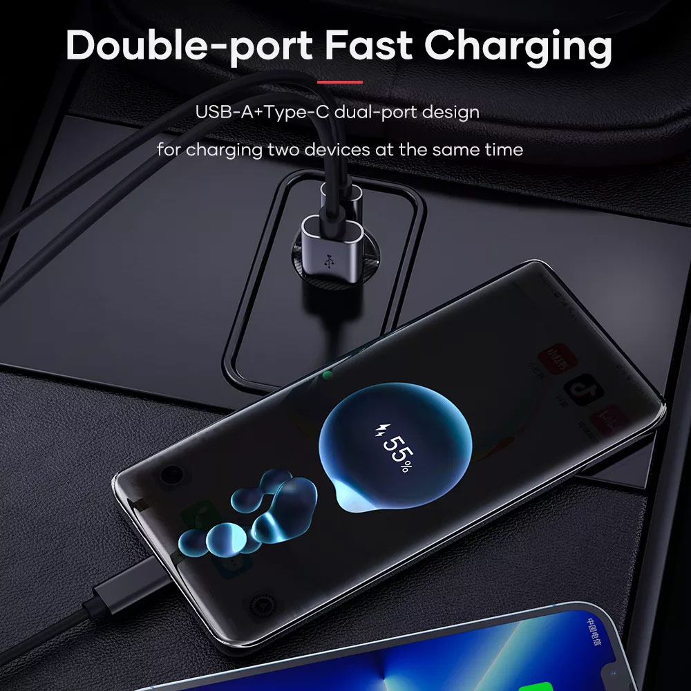 Picture of Rock Mini Compact Dual Port USB Type C USB A  Fast Charge Car Charger PD 30W Max for iPhone 14 Pro Max S22 Ultra (Black)