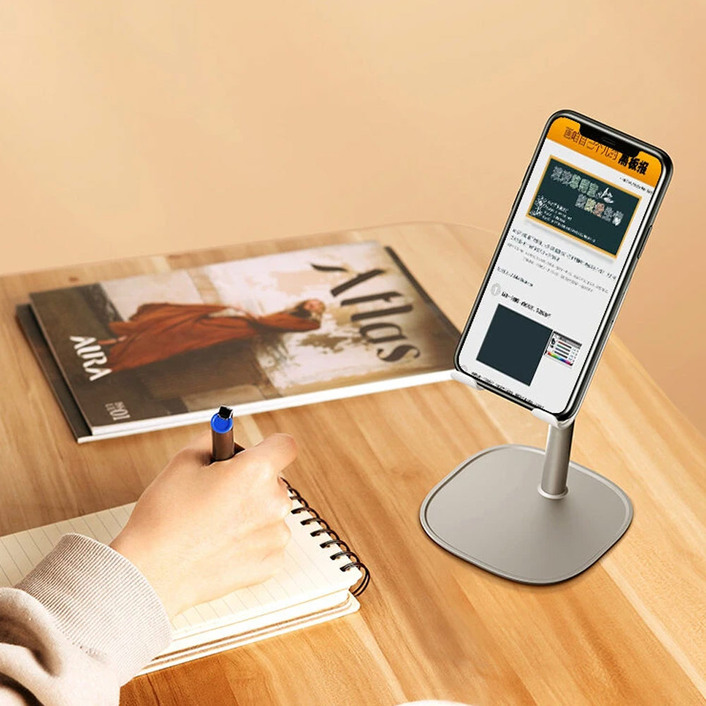 Picture of Rock Basic Version Mini Portable Rotation Adjustable Anti-slip Metal Desktop Stand Tablet Phone Holder for iPhone 12 Pro Max iPhone 11 Pro Max(White)