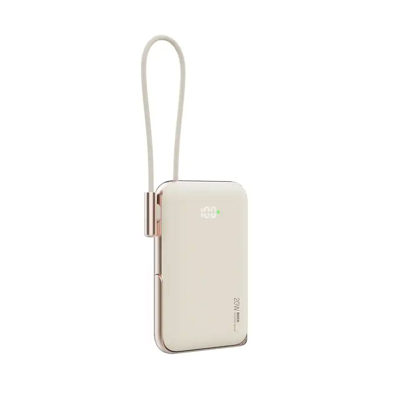 Picture of Rock P30 Pro  PD30W 15W Magnetic Wireless Charging Fast Charge 10000mAh Travel Portable Small Palm Size Compact Mini Power Bank powerbank Stand Holder with Type C Cable (Beige)