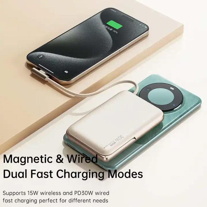 Picture of Rock P30 Pro  PD30W 15W Magnetic Wireless Charging Fast Charge 10000mAh Travel Portable Small Palm Size Compact Mini Power Bank powerbank Stand Holder with Type C Cable (Black)