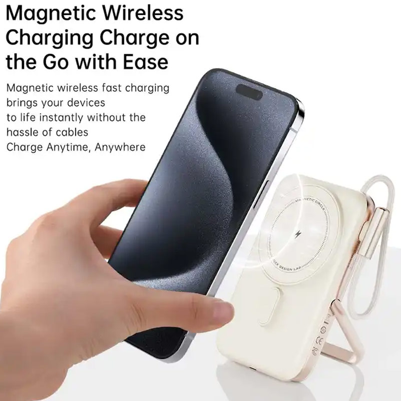 Picture of Rock P30 Pro  PD30W 15W Magnetic Wireless Charging Fast Charge 10000mAh Travel Portable Small Palm Size Compact Mini Power Bank powerbank Stand Holder with Type C Cable (Black)