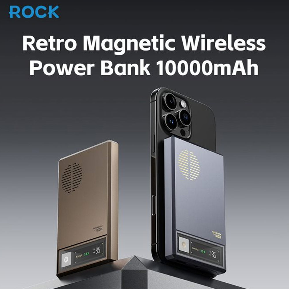 Picture of Rock Retro PD20W 15W Magnetic Wireless Charging Fast Charge 10000mAh Travel Portable Small Palm Size Compact Mini Slim Thin Power Bank powerbank (Grey)