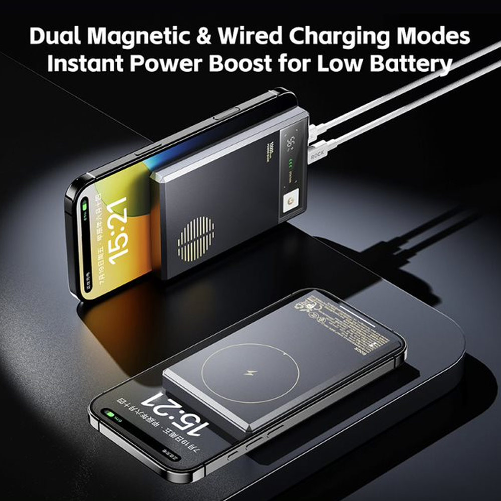 Picture of Rock Retro PD20W 15W Magnetic Wireless Charging Fast Charge 10000mAh Travel Portable Small Palm Size Compact Mini Slim Thin Power Bank powerbank (Grey)