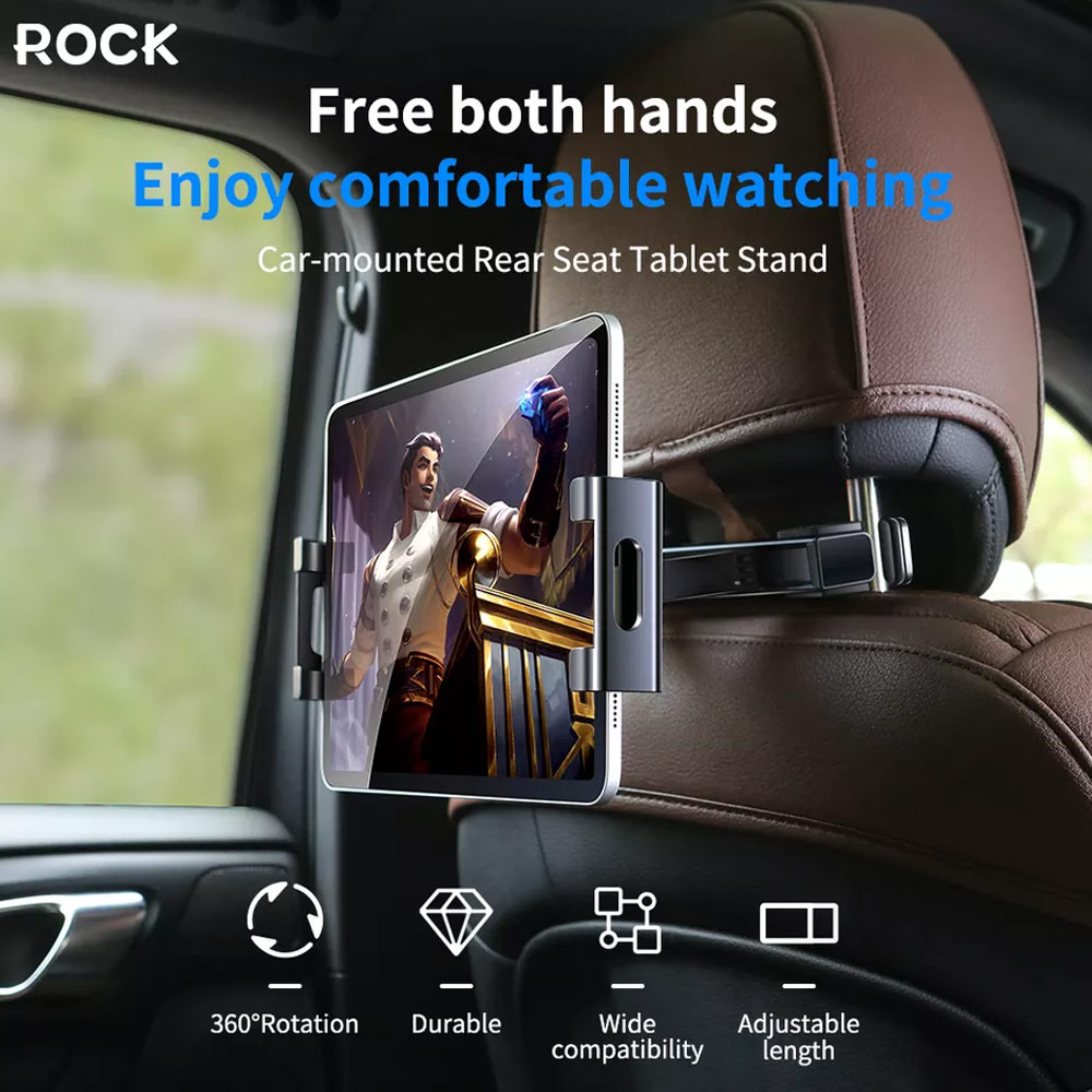 Picture of Rock BackSeat HeadRest RearSeat Rotatable Expandable Extend Adjusttable Solid Stable Car Mount Holder for Smartphone Tablets 15cm-30cm (Black)