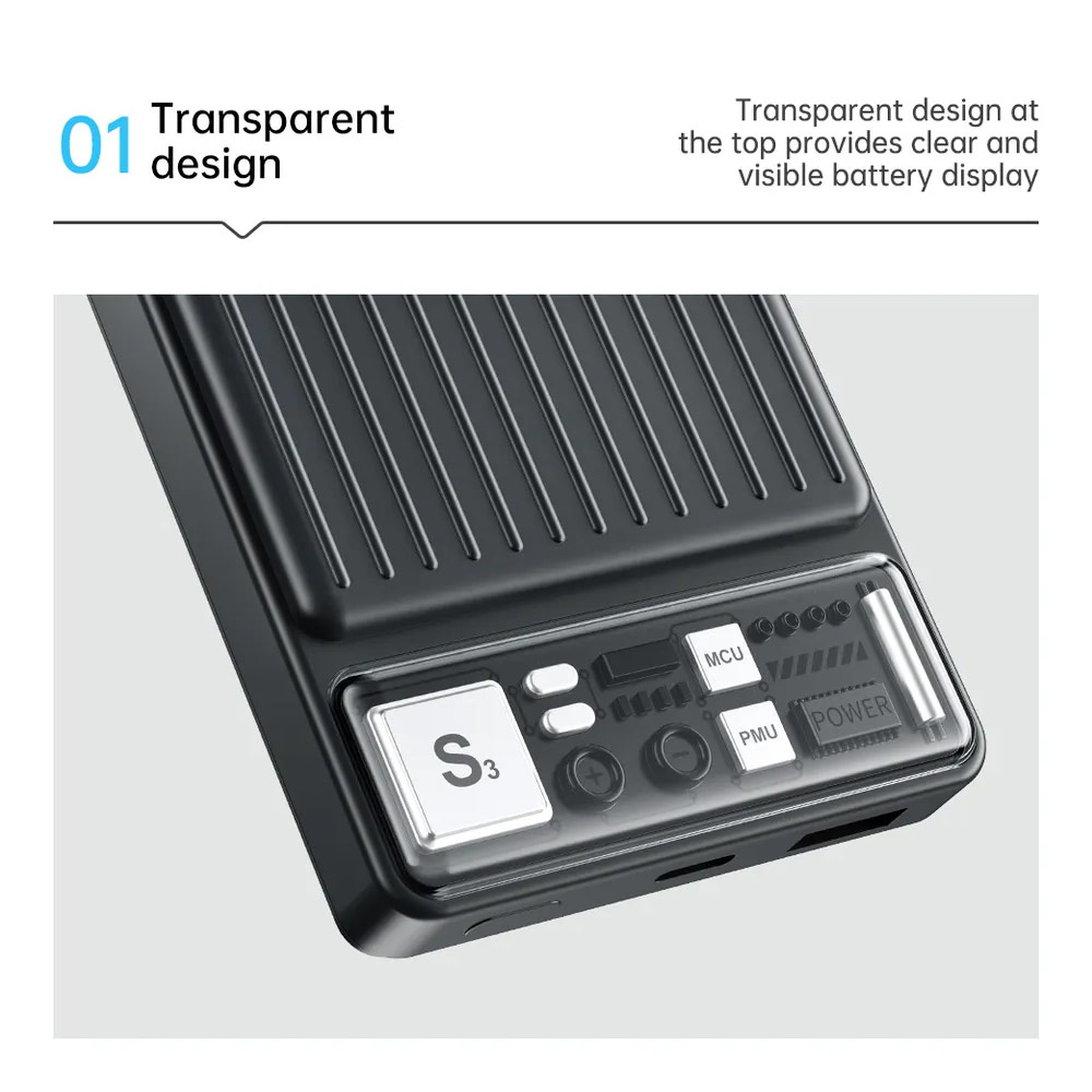 Picture of Rock P92 Fast Charge PD 20W 10000mAh Travel Portable Small Palm Size Compact Mini Power Bank powerbank with Multiple Built in Cable USB C USB L (Black)