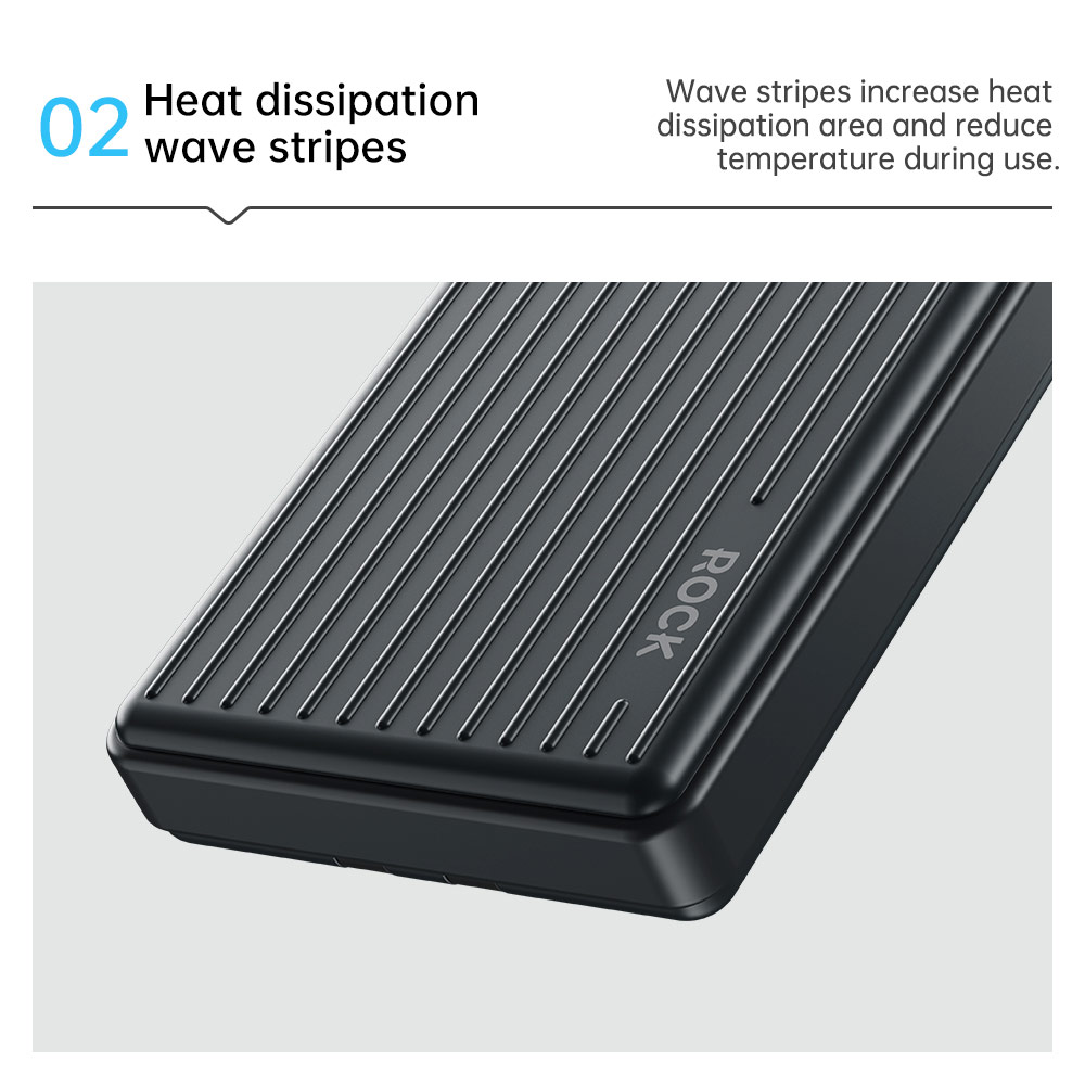 Picture of Rock P92 Fast Charge PD 20W 10000mAh Travel Portable Small Palm Size Compact Mini Power Bank powerbank with Multiple Built in Cable USB C USB L (Black)