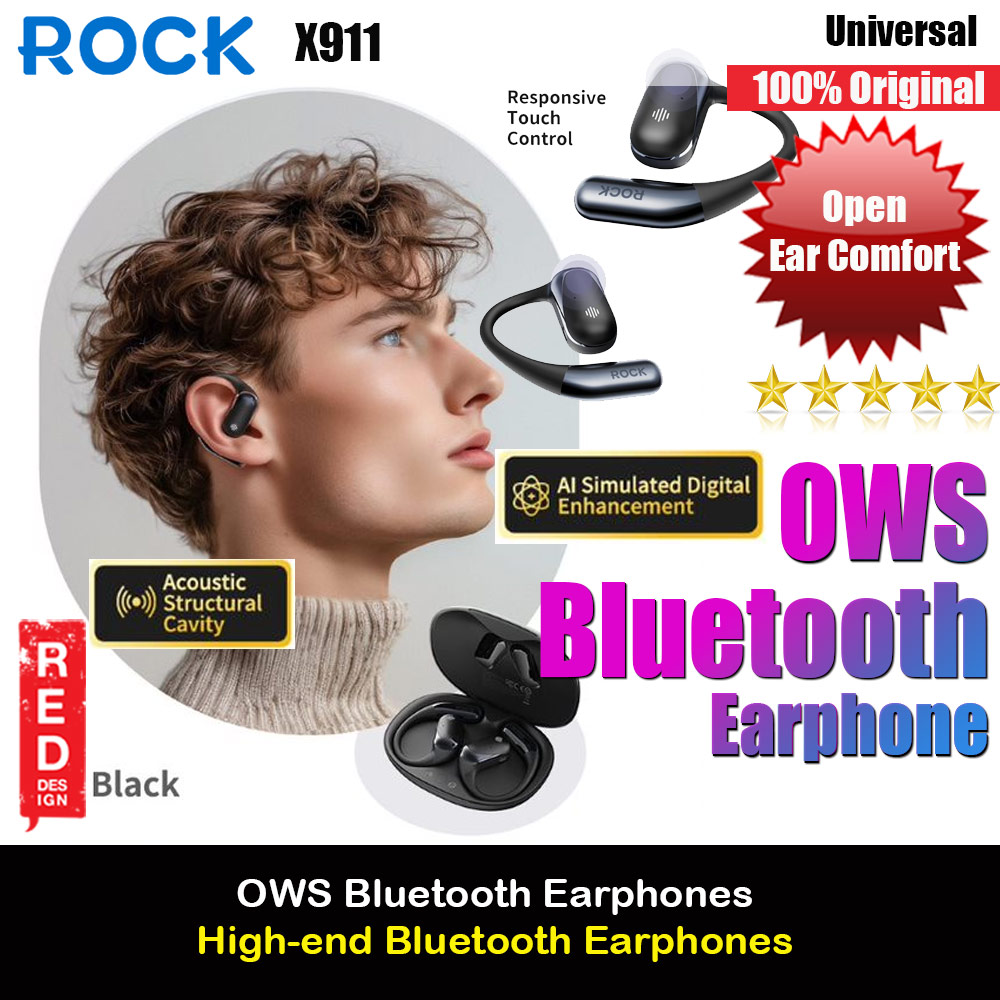 Picture of Rock X911 OWS Bluetooth Earphones Open Ear Comfort Hook Design Earphone Music Call Noise Cancellation (Black) Red Design- Red Design Cases, Red Design Covers, iPad Cases and a wide selection of Red Design Accessories in Malaysia, Sabah, Sarawak and Singapore 