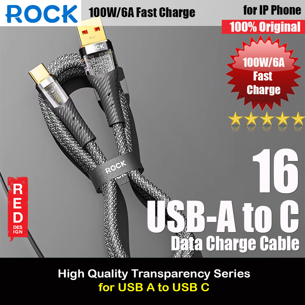 Picture of ROCK Z21 PD 33W Transparent Series Fast Charging Data Cable USB-A to USB-C (Black) Red Design- Red Design Cases, Red Design Covers, iPad Cases and a wide selection of Red Design Accessories in Malaysia, Sabah, Sarawak and Singapore 