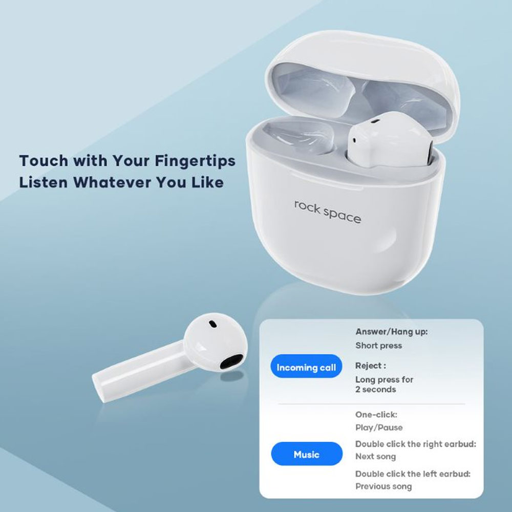 Picture of Rock Space EB200 Lightweight Bluetooth 5.0 TWS True Wireless Bluetooth Earphone Earbuds for iPhone and Android Smartphone (White)