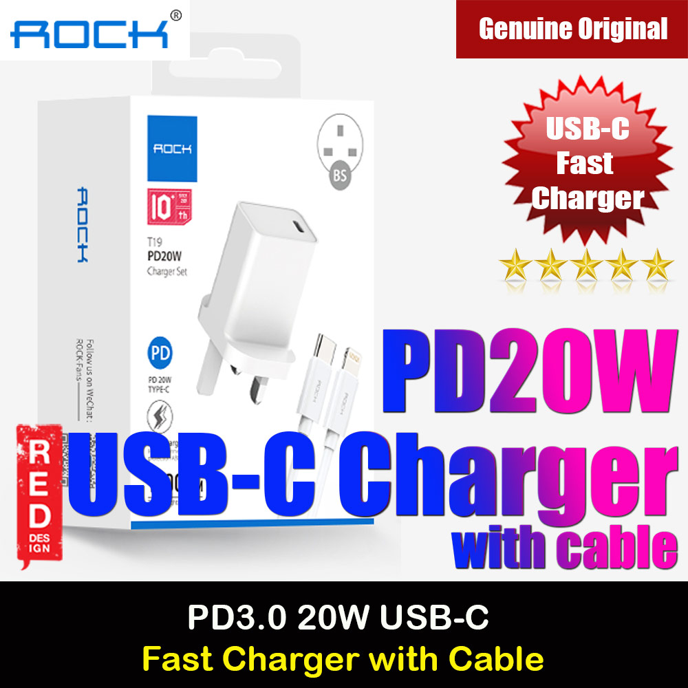 Picture of Rock T19 PD3.0 20W USB C  Fast Charger for IOS Android iPhone 13 Pro Max 12 Pro Max iPad Pro with Lightning Cable (White) Red Design- Red Design Cases, Red Design Covers, iPad Cases and a wide selection of Red Design Accessories in Malaysia, Sabah, Sarawak and Singapore 