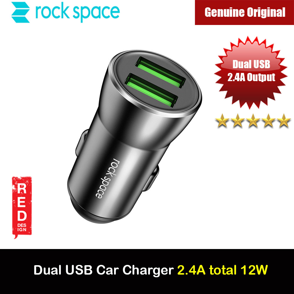 Picture of Rock Space Dual USB 2 USB Fast Charger Car Charger 2.4A 12W Max (Black) Red Design- Red Design Cases, Red Design Covers, iPad Cases and a wide selection of Red Design Accessories in Malaysia, Sabah, Sarawak and Singapore 