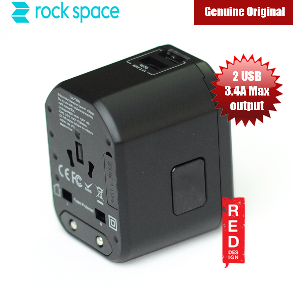 Picture of Rock Multifunctional Plug Travel Charger with 2 USB 3.4A Max Output (Black)