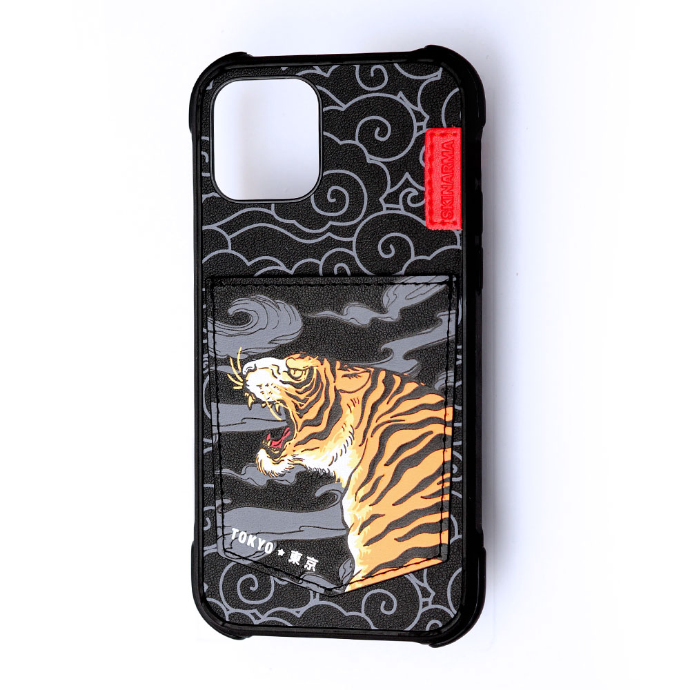 Picture of Apple iPhone 12 6.1 Case | Skinarma Leatherette Back Case Designed With Integrated Card Pocket for iPhone 12 iPhone 12 Pro 6.1 (Tiger)
