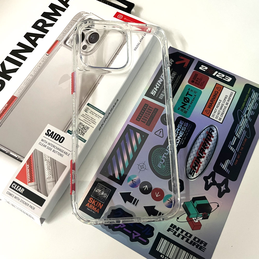 Picture of Apple iPhone 14 Plus 6.7 Case | Skinarma Saido AirGrooves Corners Series Drop Protection Case with DIY Decor Sticker for iPhone 14 Plus 6.7 (Clear)