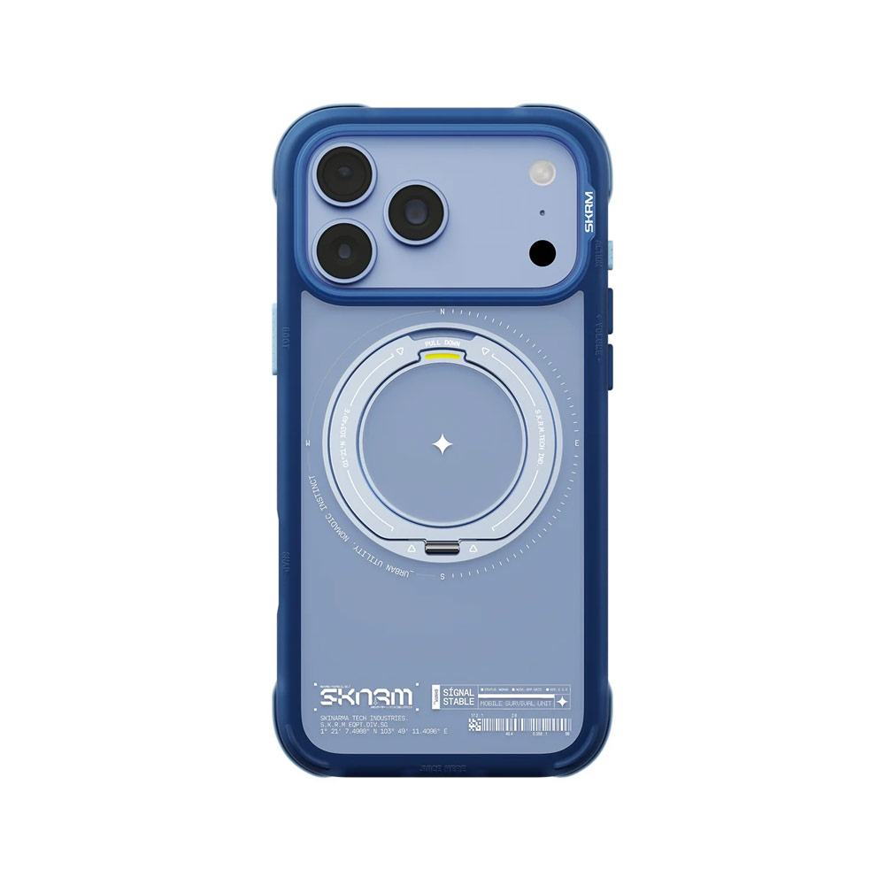 Picture of Apple iPhone 18 Pro Case | Skinarma Atlas Magnetic Charge 360° Rotatable Kickstand Drop Protection Case for iPhone 18 Pro 6.3 - Blue