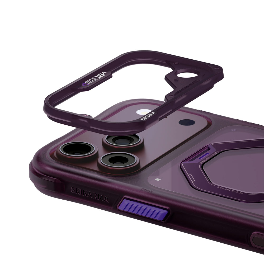 Picture of Apple iPhone 18 Pro Case | Skinarma Saturn Magnetic Charge 360° Rotatable Kickstand Drop Protection Case with Camera Control Button for iPhone 18 Pro 6.3 - Burgundy