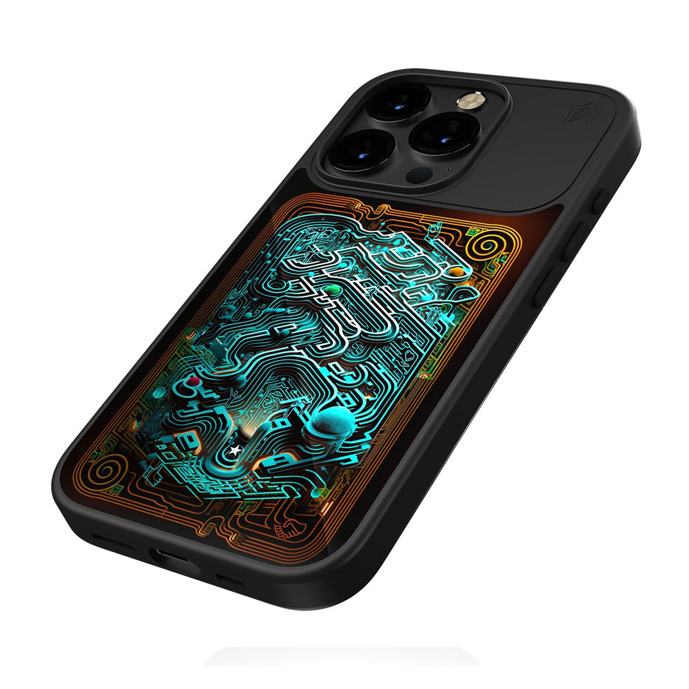 Picture of Apple iPhone 15 Pro Max 6.7 Case | STM Reveal Hidden Pattern Magnetic Drop Protection Case for iPhone 15 Pro Max 6.7 (Black Realm)