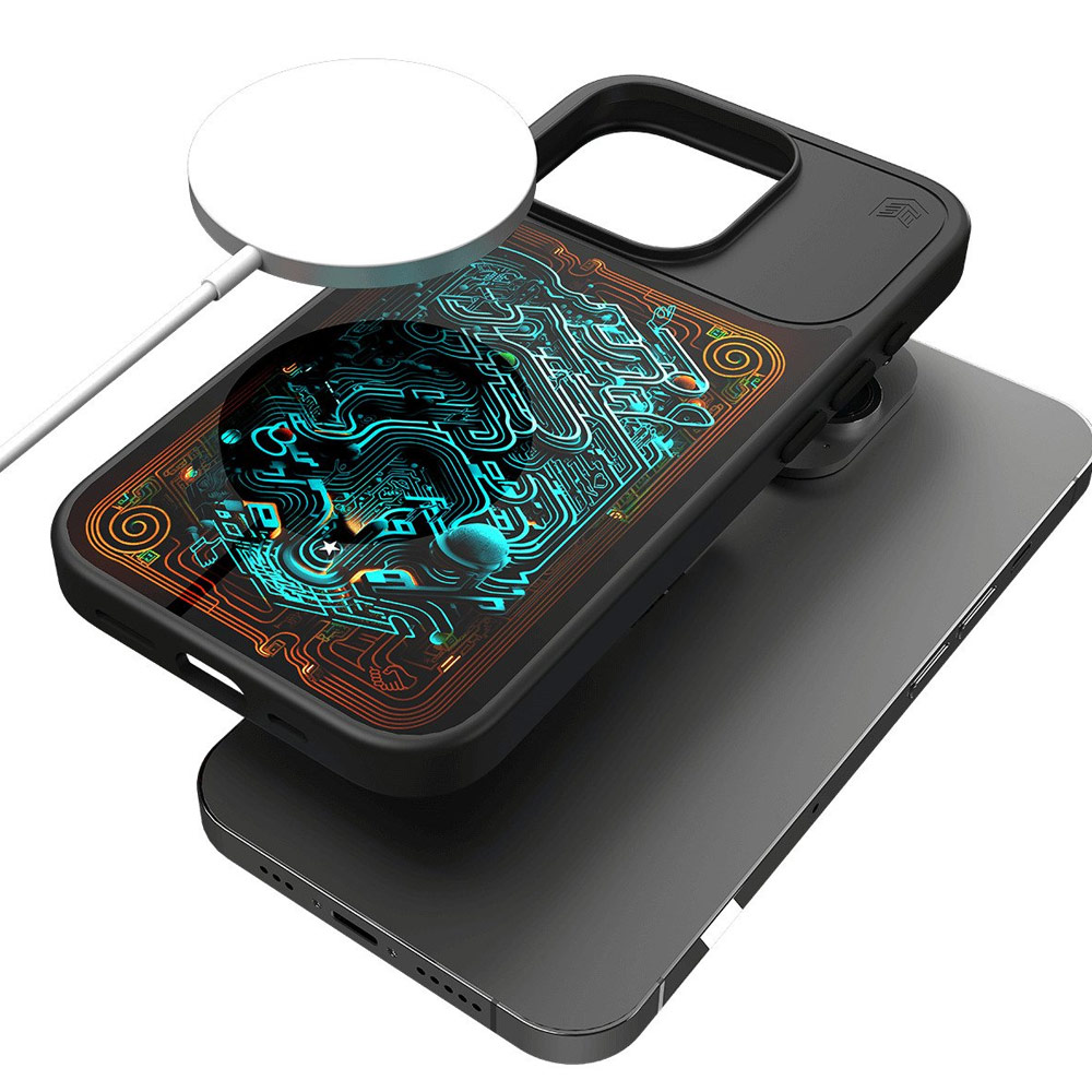 Picture of Apple iPhone 15 Pro Max 6.7 Case | STM Reveal Hidden Pattern Magnetic Drop Protection Case for iPhone 15 Pro Max 6.7 (Black Realm)