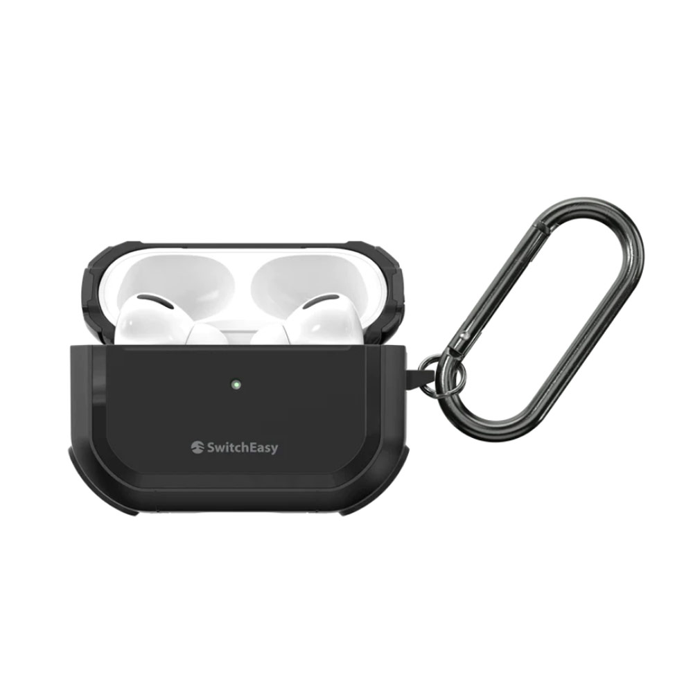 Picture of Apple Airpods Pro 2 Case | Switcheasy Defender Rugged Utility Drop Protection Protective Case with Carabiner for Airpods Pro 1 & 2 (Black)