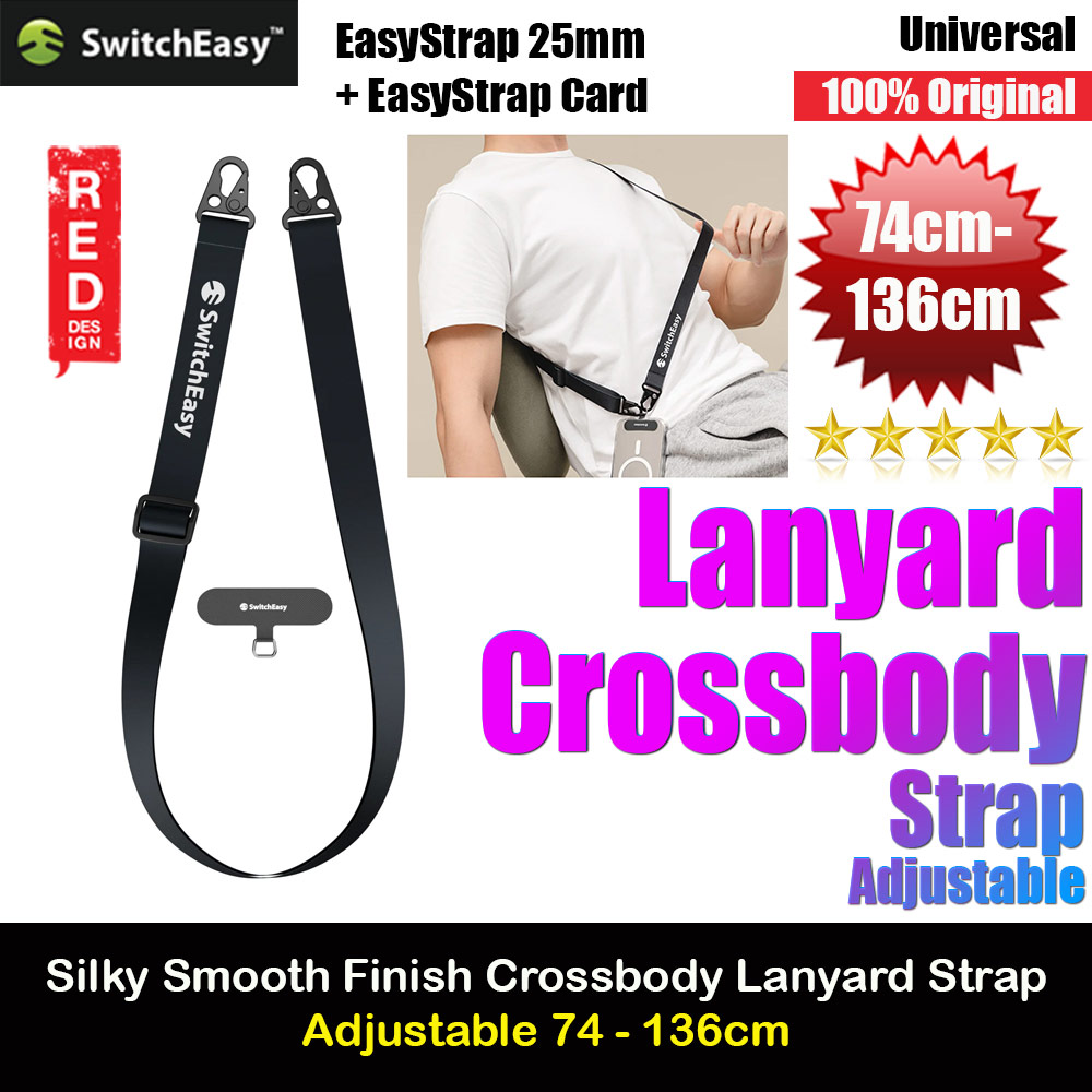 Picture of Switcheasy Easy Strap Silky Smooth Design Crossbody Lanyard Shoulder Holder Card Link Adjustable Strap 25mm for any closed-bottom phone case (Black) Red Design- Red Design Cases, Red Design Covers, iPad Cases and a wide selection of Red Design Accessories in Malaysia, Sabah, Sarawak and Singapore 