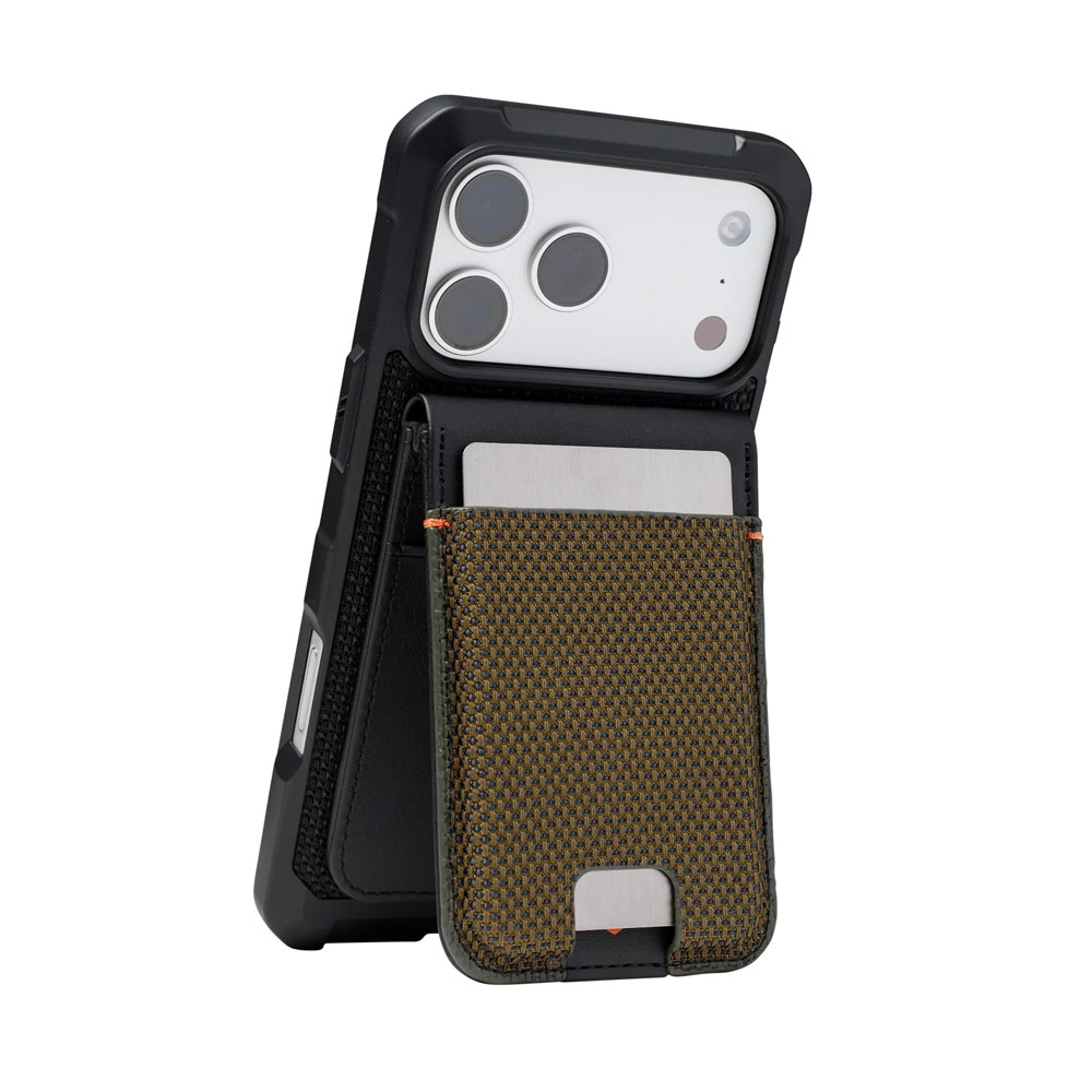 Picture of Apple iPhone 13 6.1 | UAG Metropolis Kevlar Leather MagSafe Wallet and Stand Kickstand Card Holder Phone Stand (Kevlar Element Green)