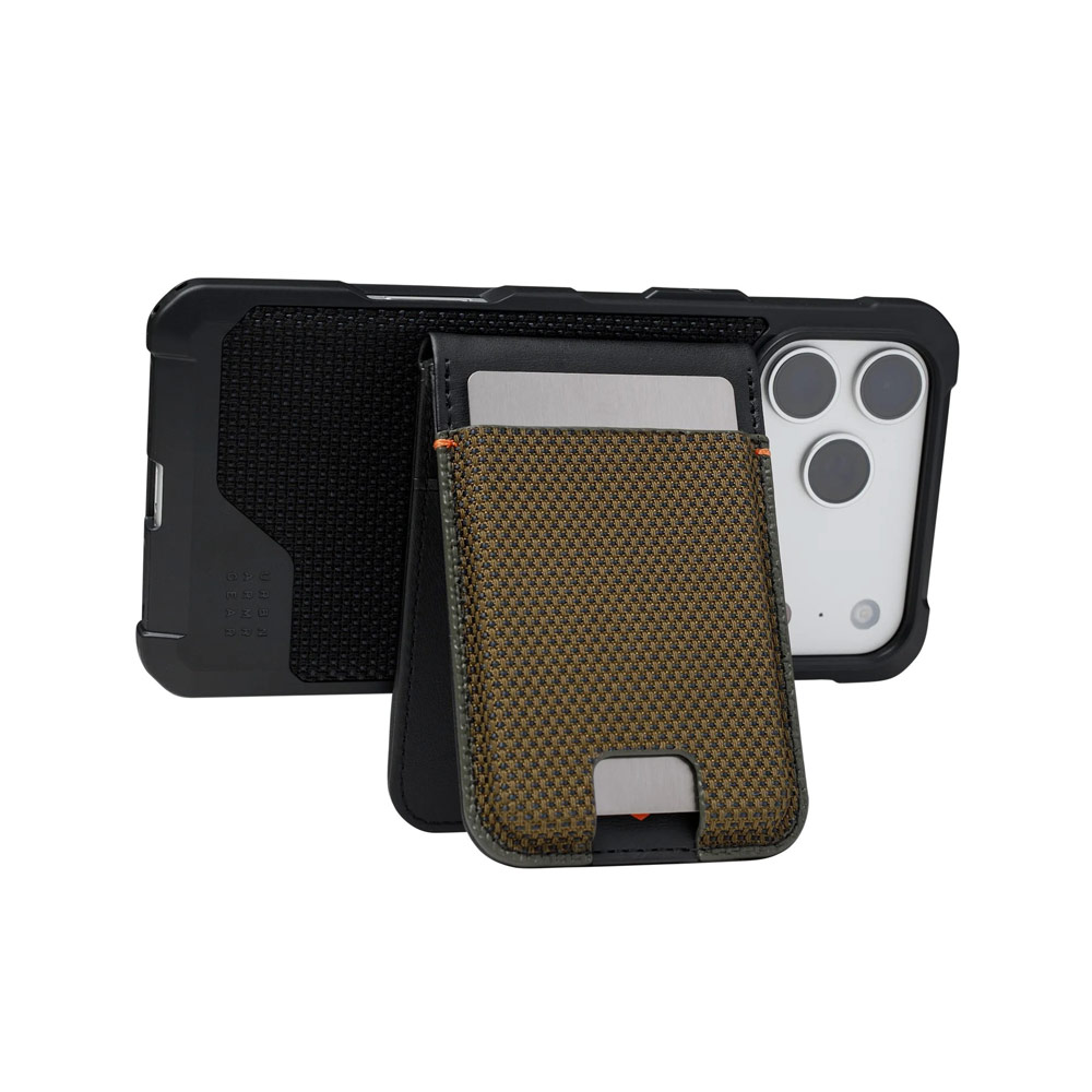 Picture of Apple iPhone 13 6.1 | UAG Metropolis Kevlar Leather MagSafe Wallet and Stand Kickstand Card Holder Phone Stand (Kevlar Element Green)