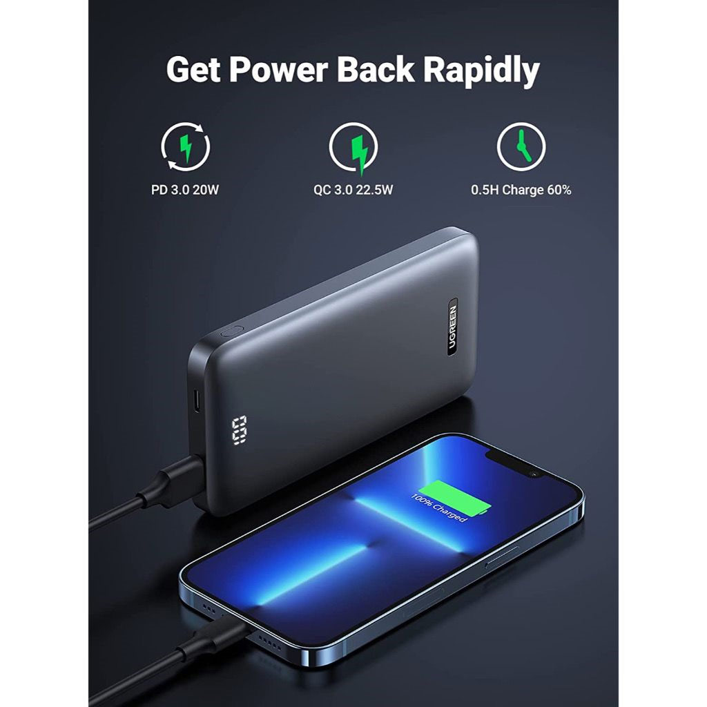 Picture of UGreen Fast Quick Charge PD 20W 10000mAh Power Bank powerbank with Multiple Outputs USB C USB A (Grey)