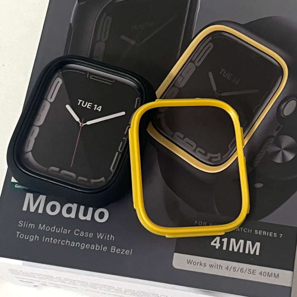 Picture of Apple Watch 41mm Case | Uniq Moduo Mix and Match Color TPU Bumper with Polycarbonate Bezel Series Case for Apple Watch 41mm 40mm (Black Mustard)