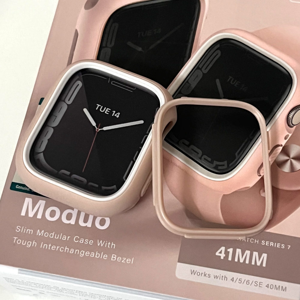 Picture of Apple Watch 41mm Case | Uniq Moduo Mix and Match Color TPU Bumper with Polycarbonate Bezel Series Case for Apple Watch 41mm 40mm (Pink White)