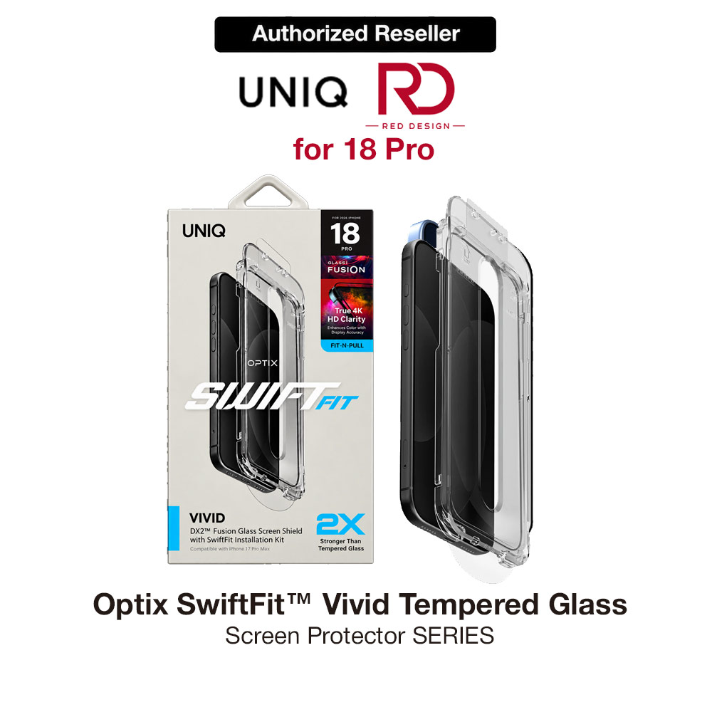 Picture of Uniq Optix SwiftFit Vivid Tempered Glass Screen Protector for iPhone 18 Pro - Vivid Clear Apple iPhone 18 Pro- Apple iPhone 18 Pro Cases, Apple iPhone 18 Pro Covers, iPad Cases and a wide selection of Apple iPhone 18 Pro Accessories in Malaysia, Sabah, Sarawak and Singapore 