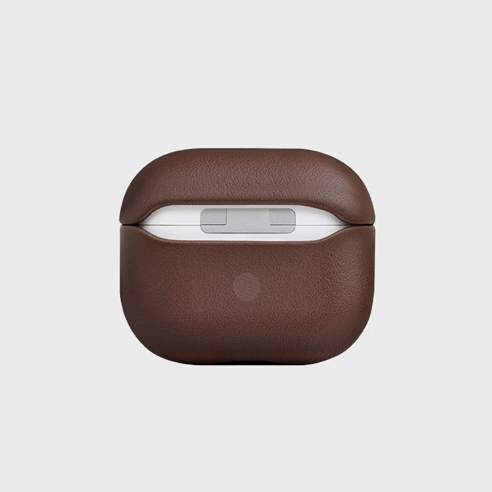 Picture of Apple Airpods 3 Case | Uniq Terra Airpod Genuine Leather Snap Case with Braided Wrist Strap for Airpods 3 Airpods 3rd Gen (Sepia Brown)