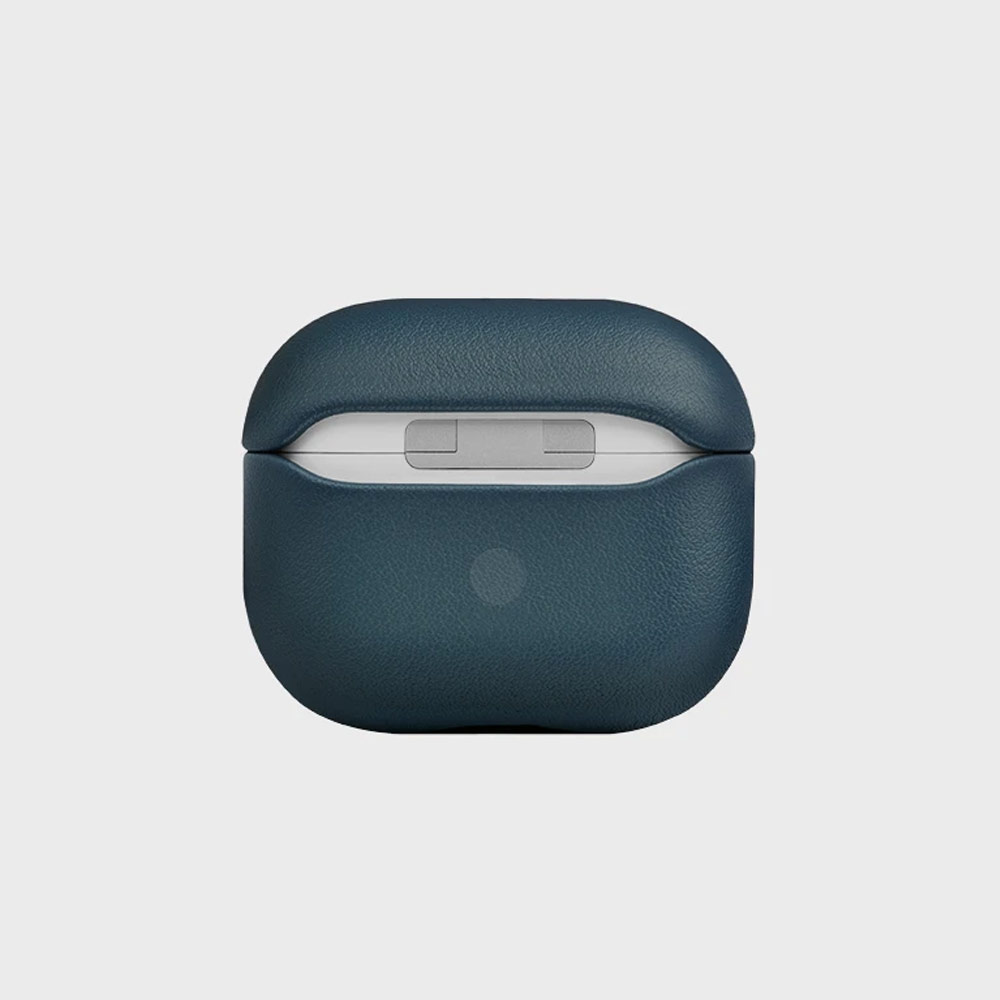 Picture of Apple Airpods 3 Case | Uniq Terra Airpod Genuine Leather Snap Case with Braided Wrist Strap for Airpods 3 Airpods 3rd Gen (Nautical Blue)