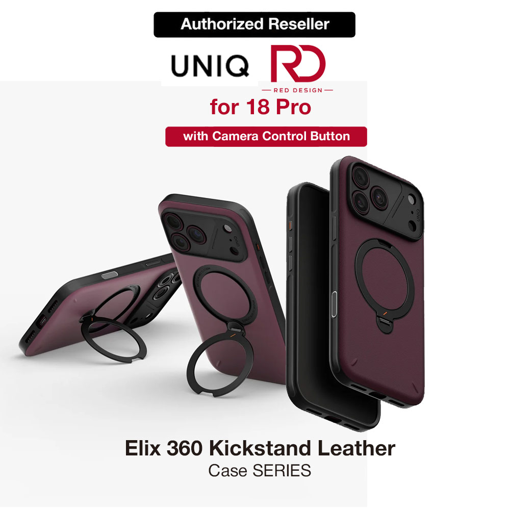 Picture of Uniq Elix 360 Kickstand Leather Drop Protection Magnetic Case with Camera Control Button for iPhone 18 Pro - Deep Maroon Apple iPhone 18 Pro- Apple iPhone 18 Pro Cases, Apple iPhone 18 Pro Covers, iPad Cases and a wide selection of Apple iPhone 18 Pro Accessories in Malaysia, Sabah, Sarawak and Singapore 