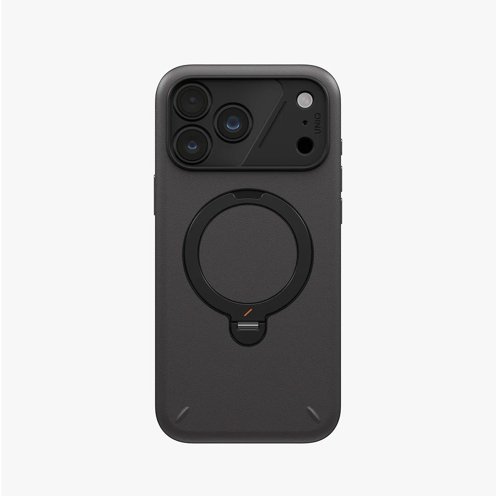 Picture of Apple iPhone 18 Pro Max Case | Uniq Elix 360 Kickstand Leather Drop Protection Magnetic Case with Camera Control Button for iPhone 18 Pro Max  - Charcoal Grey