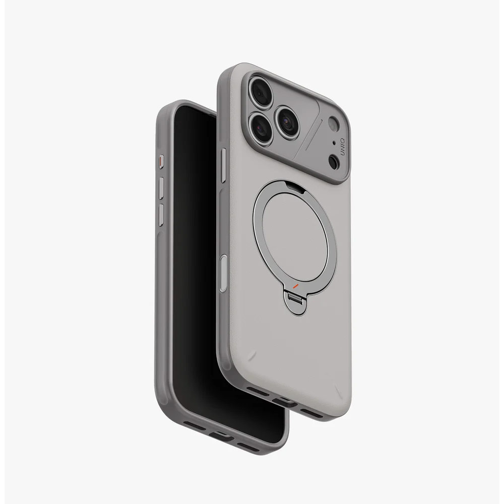 Picture of Apple iPhone 18 Pro Max Case | Uniq Elix 360 Kickstand Leather Drop Protection Magnetic Case with Camera Control Button for iPhone 18 Pro Max  - Cloud Stone