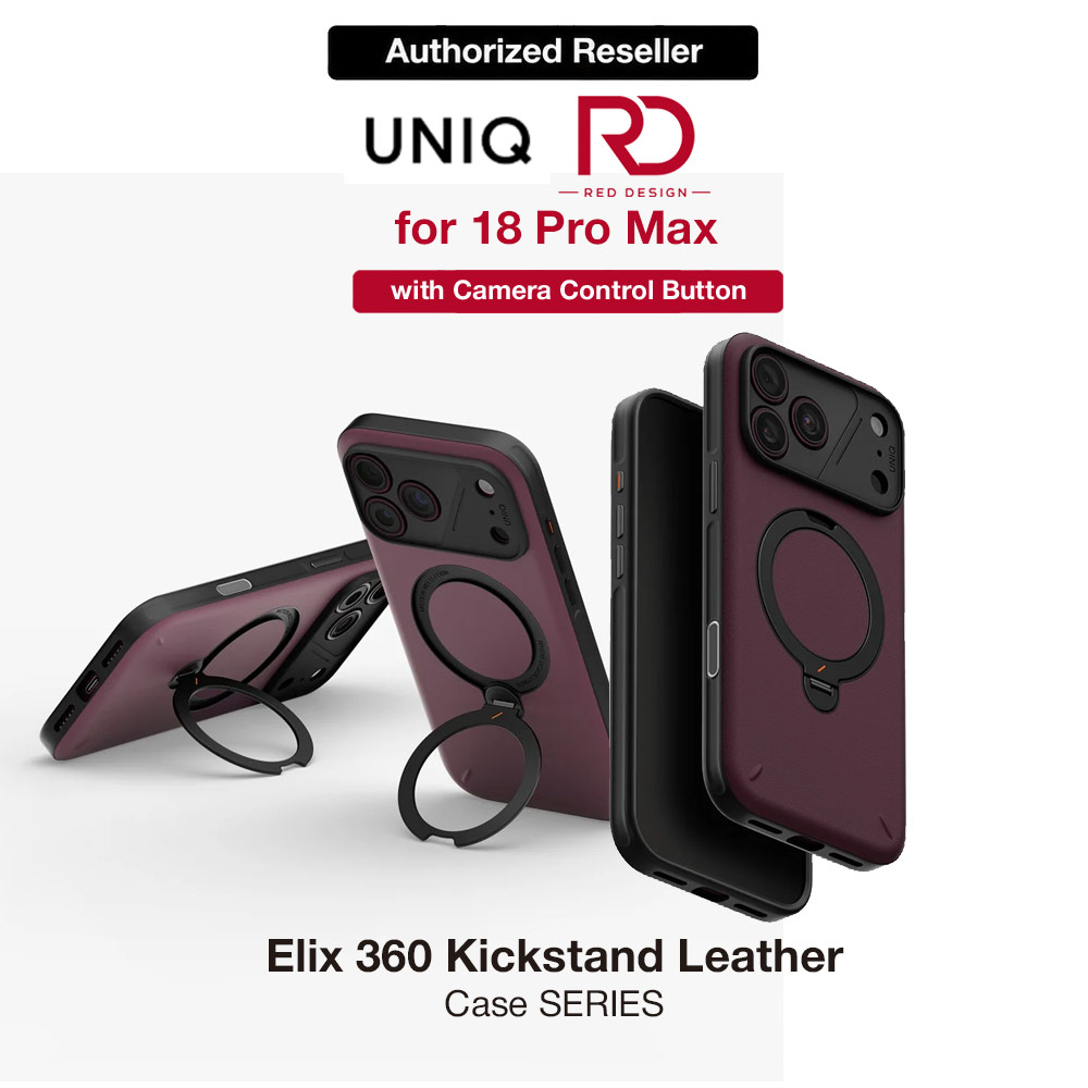 Picture of Uniq Elix 360 Kickstand Leather Drop Protection Magnetic Case with Camera Control Button for iPhone 18 Pro Max  - Deep Maroon Apple iPhone 18 Pro Max- Apple iPhone 18 Pro Max Cases, Apple iPhone 18 Pro Max Covers, iPad Cases and a wide selection of Apple iPhone 18 Pro Max Accessories in Malaysia, Sabah, Sarawak and Singapore 