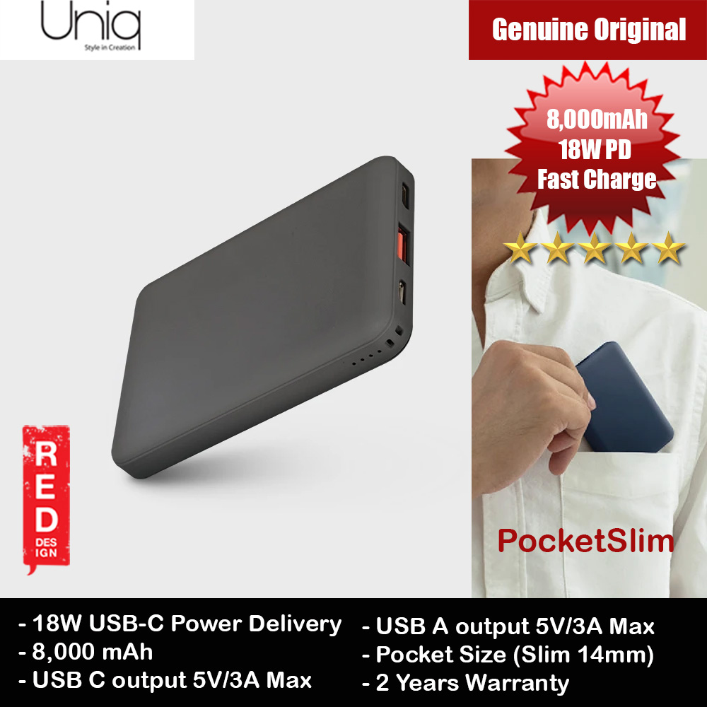 Picture of Uniq FUELE MINI POCKETSLIM 18W Power Delivery Fast Charge Power Bank Travel Slim Power Bank with Type C Fast Charge Input Output (Grey) Red Design- Red Design Cases, Red Design Covers, iPad Cases and a wide selection of Red Design Accessories in Malaysia, Sabah, Sarawak and Singapore 