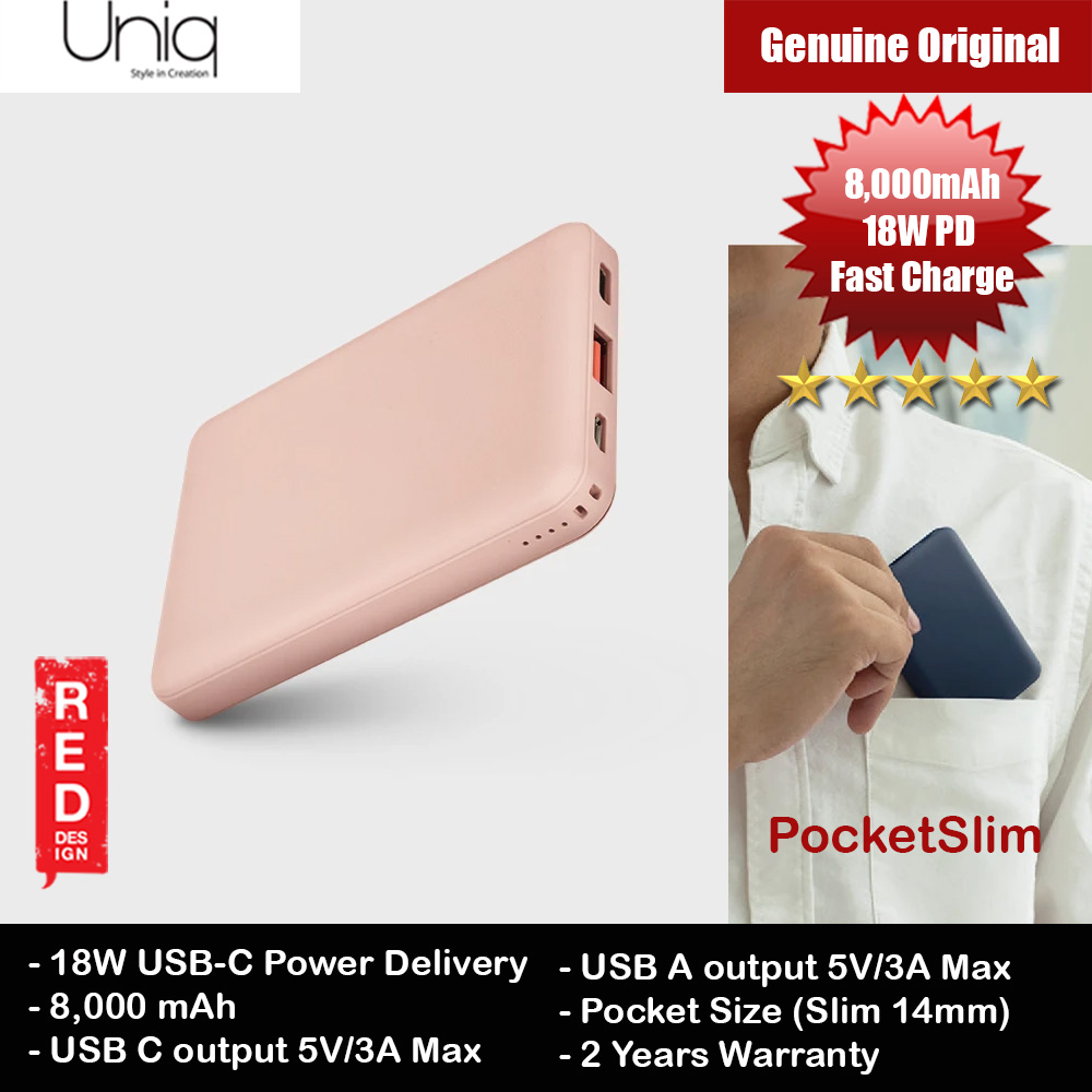 Picture of Uniq FUELE MINI POCKETSLIM 18W Power Delivery Fast Charge Power Bank Travel Slim Power Bank with Type C Fast Charge Input Output (Pink) Red Design- Red Design Cases, Red Design Covers, iPad Cases and a wide selection of Red Design Accessories in Malaysia, Sabah, Sarawak and Singapore 
