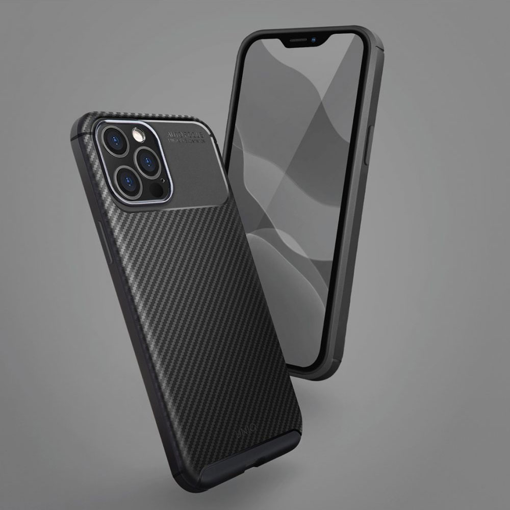 Picture of Apple iPhone 12 6.1 Case | Uniq Hexa Carbon Fiber Texture Flex Soft Drop Protection Case for iPhone 12 iPhone 12 Pro 6.1 (Black)