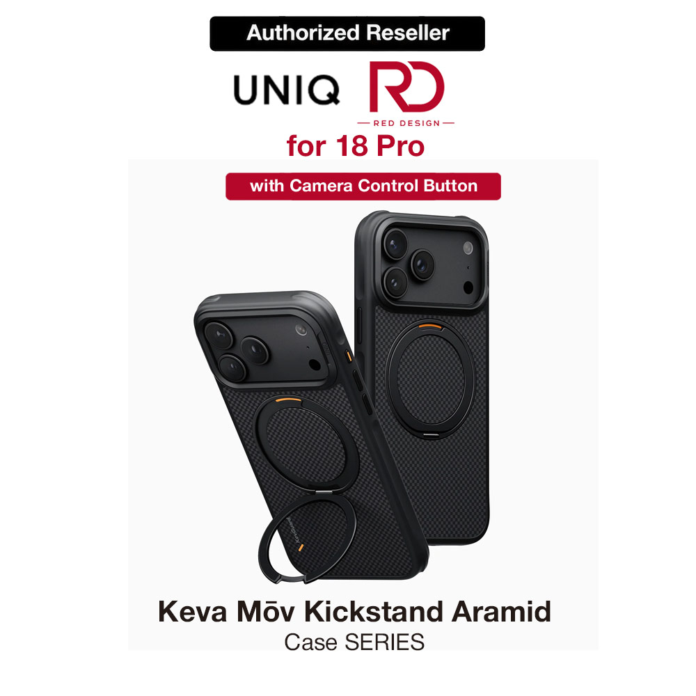 Picture of Uniq Keva Mov 360 Kickstand Aramid Magnetic Protection Case with Camera Control Button for iPhone 18 Pro - Carbon Black Apple iPhone 18 Pro- Apple iPhone 18 Pro Cases, Apple iPhone 18 Pro Covers, iPad Cases and a wide selection of Apple iPhone 18 Pro Accessories in Malaysia, Sabah, Sarawak and Singapore 