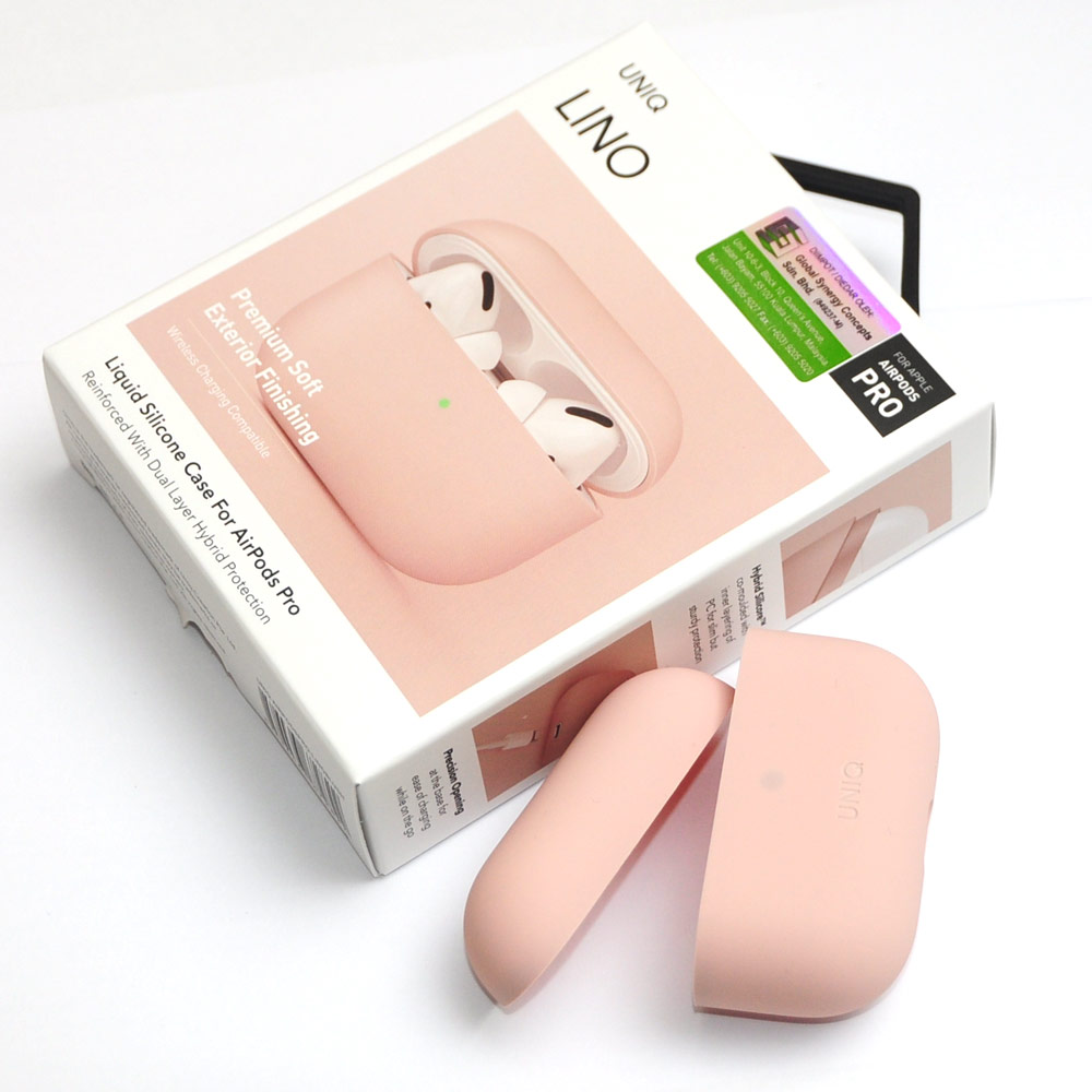 Picture of Apple Airpods Pro Case | Uniq Lino Thin Drop Protection Liquid Silicone Hard Case for Airpods Pro (Pink Blush)