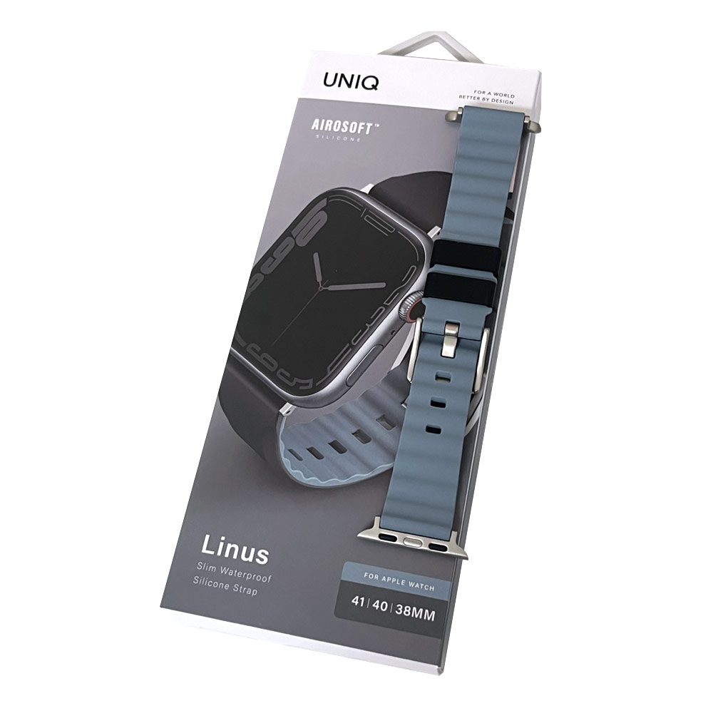 Picture of Apple Watch 38mm  | Uniq Linus Waterproof AiroSoft TM Breathable Silicone Strap Apple Watch 41mm 40mm 38mm Series 1 2 3 4 5 6 7 SE 8 (Midnight Black)