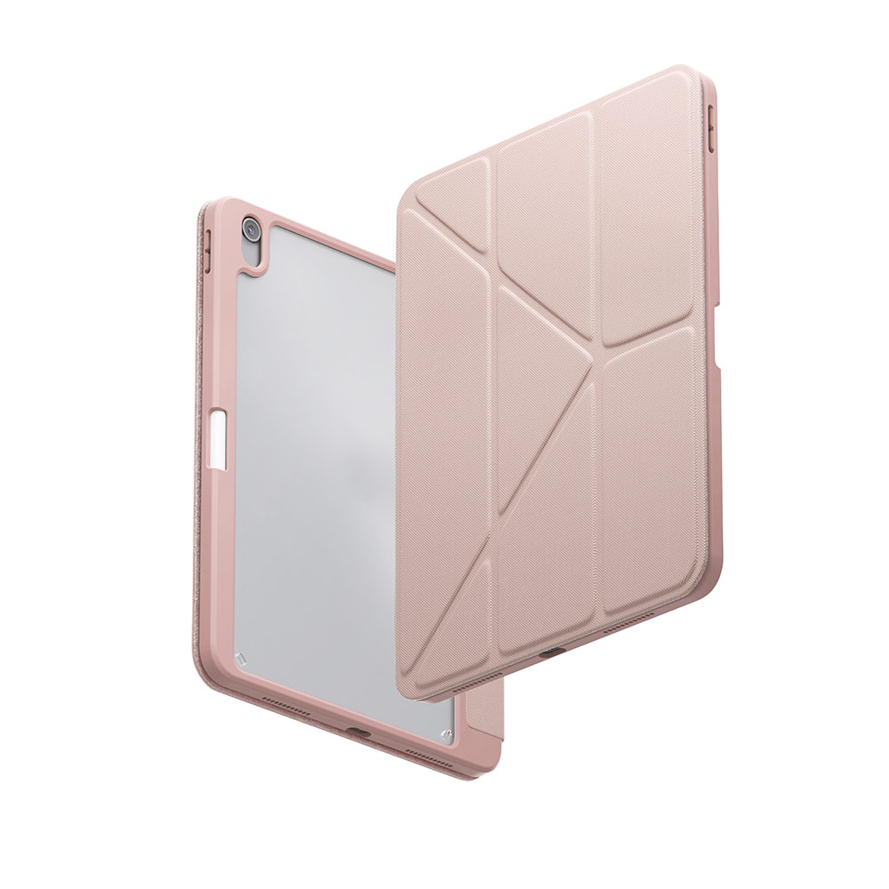 Picture of Apple iPad Air 10.9 2020 Case | Uniq Moven Tough Hybrid Case with Clear Scratch-Resistant Black Protection Flip and Standable Case with Pen Storage for iPad Air 10.9 4th 5th Gen 2020 2022 (Pink)