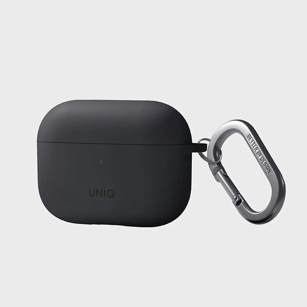 Picture of Apple Airpods Pro 2 Case | Uniq Nexo Semi Soft Liquid Silicone Protective Case with Sports Ear Hooks Aluminium Carabiner for Apple Airpods Pro 2 (Grey)