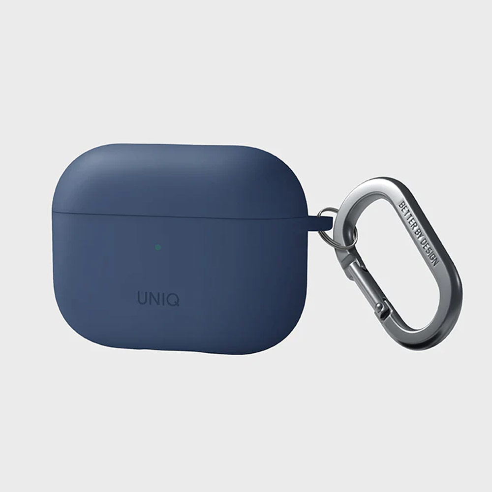 Picture of Apple Airpods Pro 2 Case | Uniq Nexo Semi Soft Liquid Silicone Protective Case with Sports Ear Hooks Aluminium Carabiner for Apple Airpods Pro 2 (Blue)