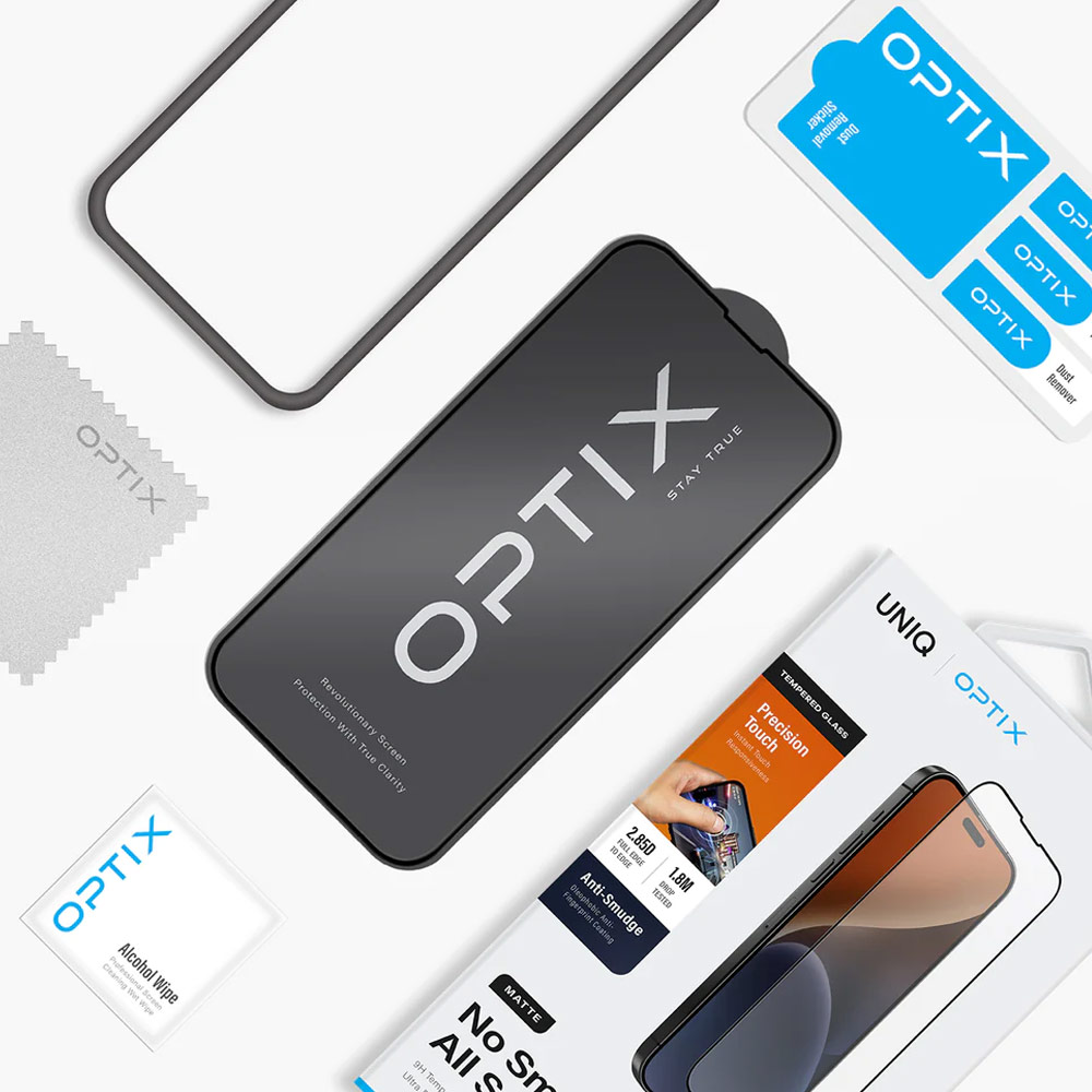 Picture of Apple iPhone 15 Pro 6.1 Screen Protector | Uniq Optix Matte Anti Glare Tempered Glass Screen Protector with Installation Helper Kit for iPhone 15 Pro 6.1 (Matte)